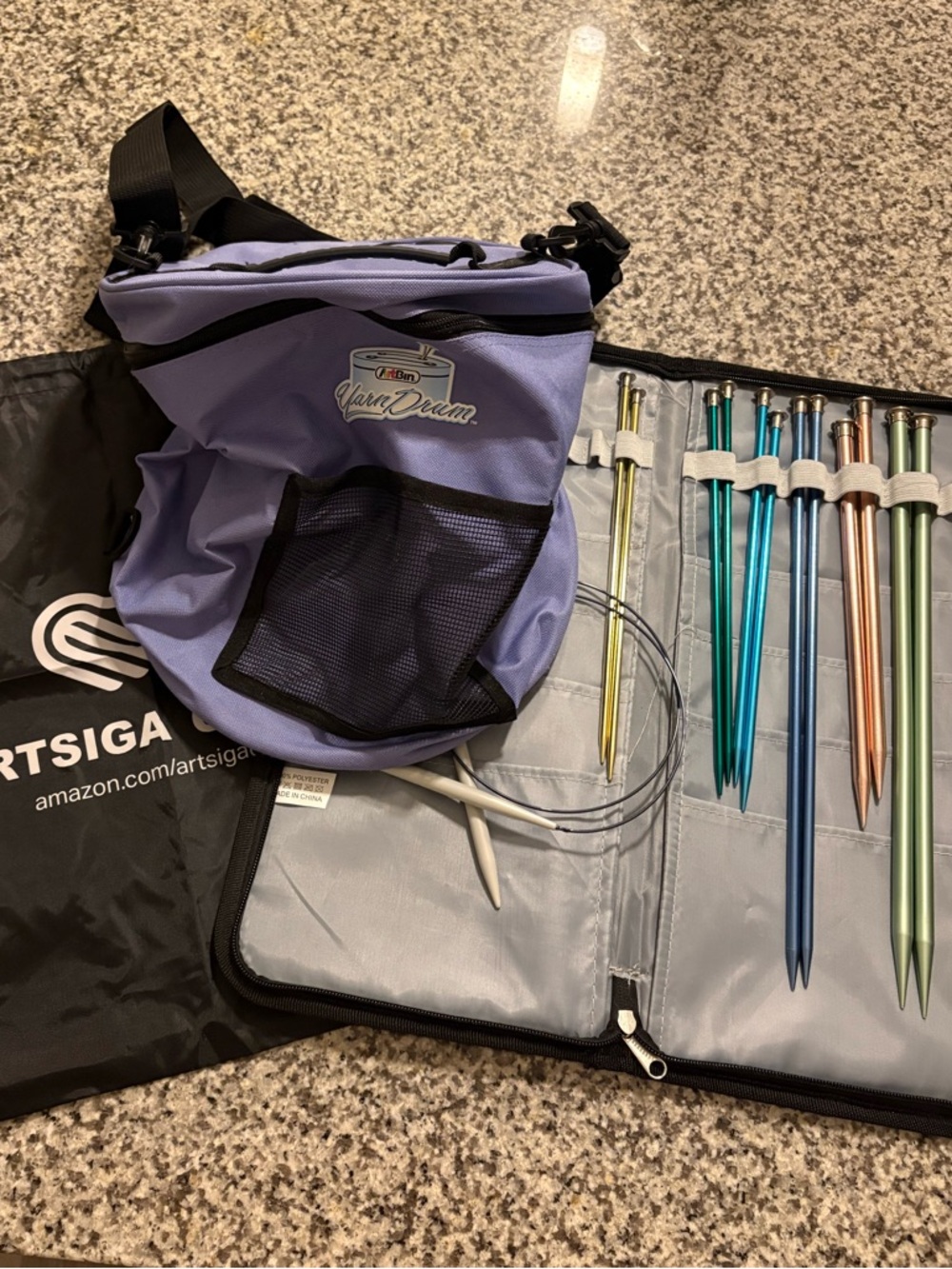 Knitting Supplies- Needles, Yarn Drum, Project Bag, Tool Organizer